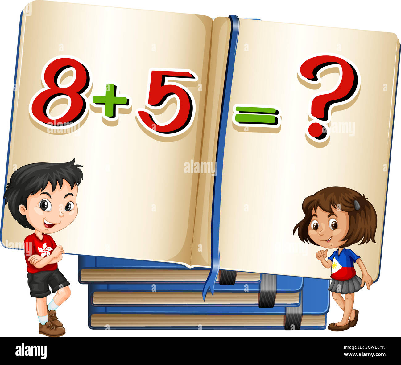 Kids and math problem in book Stock Vector