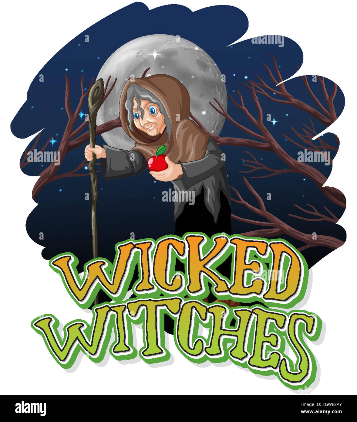 Wicked witches on night background Stock Vector