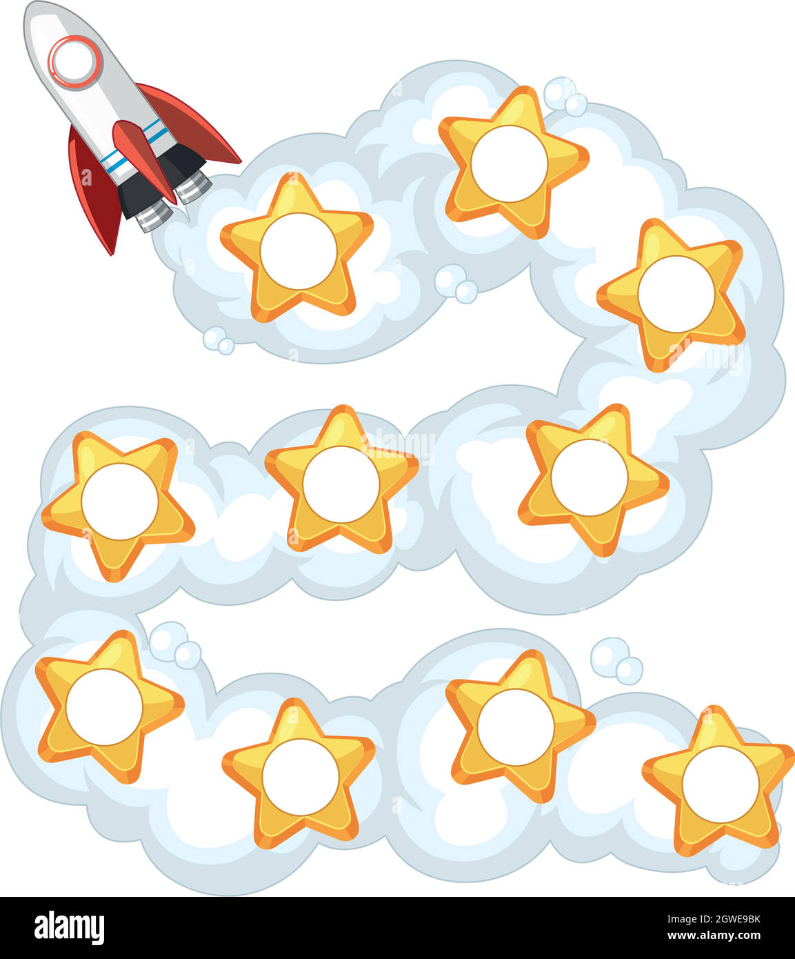 Rocket and stars in a daisy chain format for maths or worksheet Stock Vector