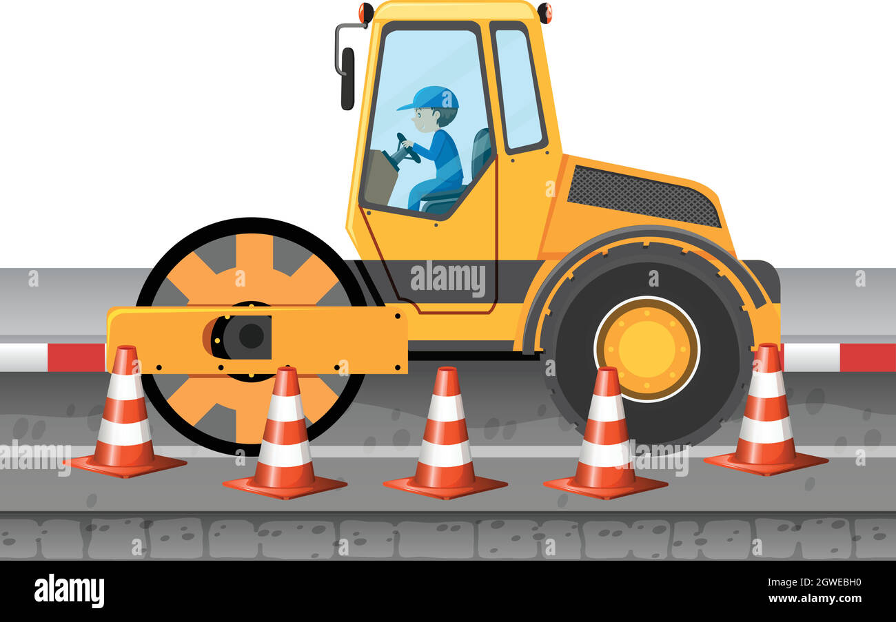 Man driving road roller on the road Stock Vector Image & Art Alamy