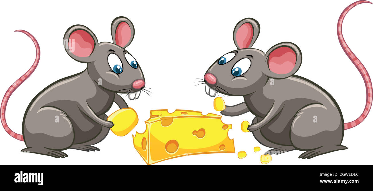 Two rats eating cheese Stock Vector