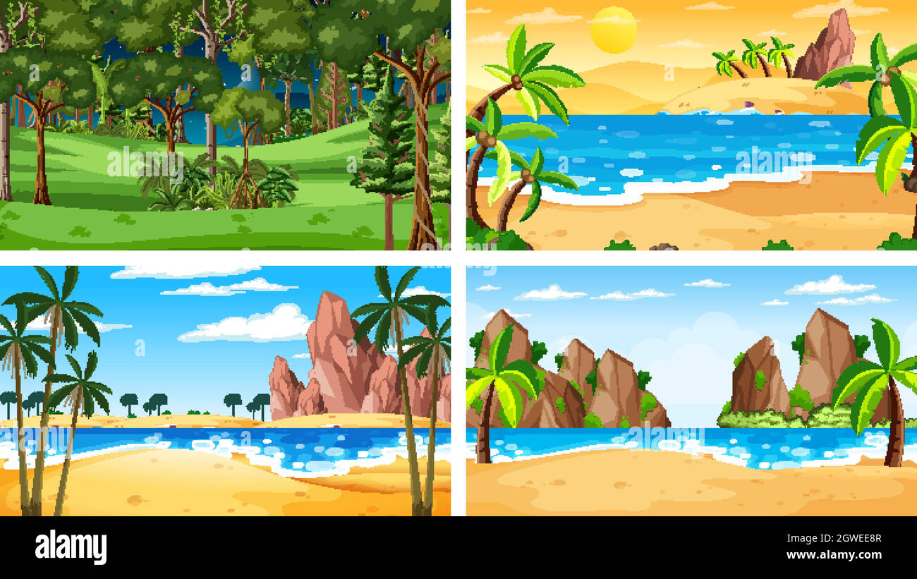 Four different nature horizontal scenes Stock Vector