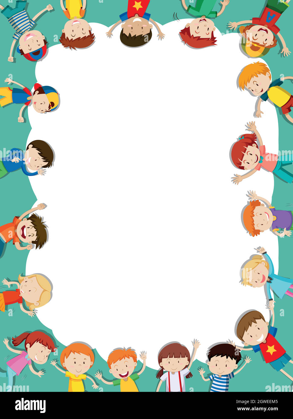 Border template with happy children in background Stock Vector Image