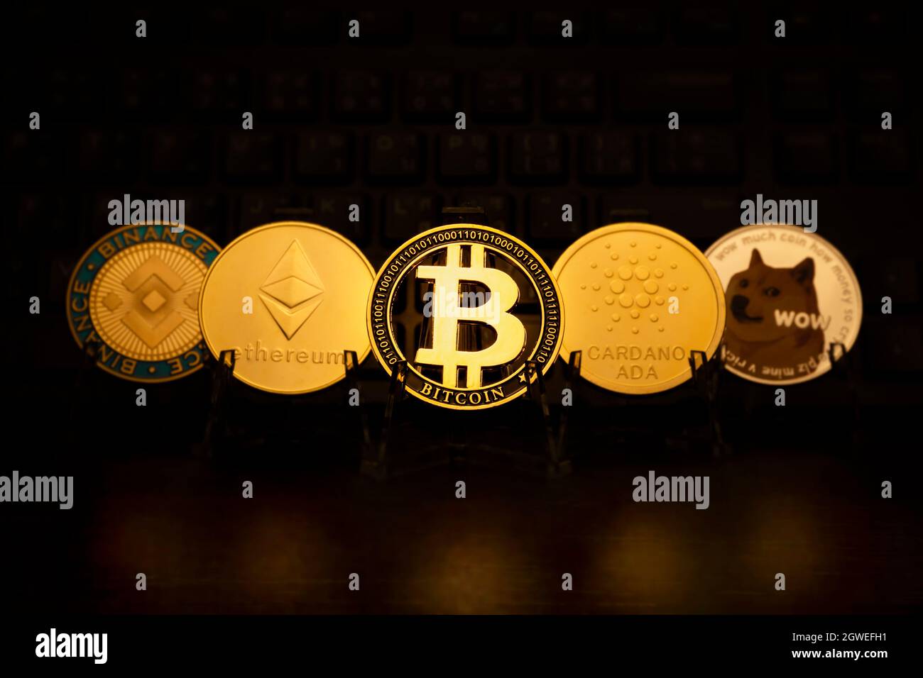 Gold Bitcoin and other coin background of crypto currency ,virtual digital  money concept Stock Photo - Alamy