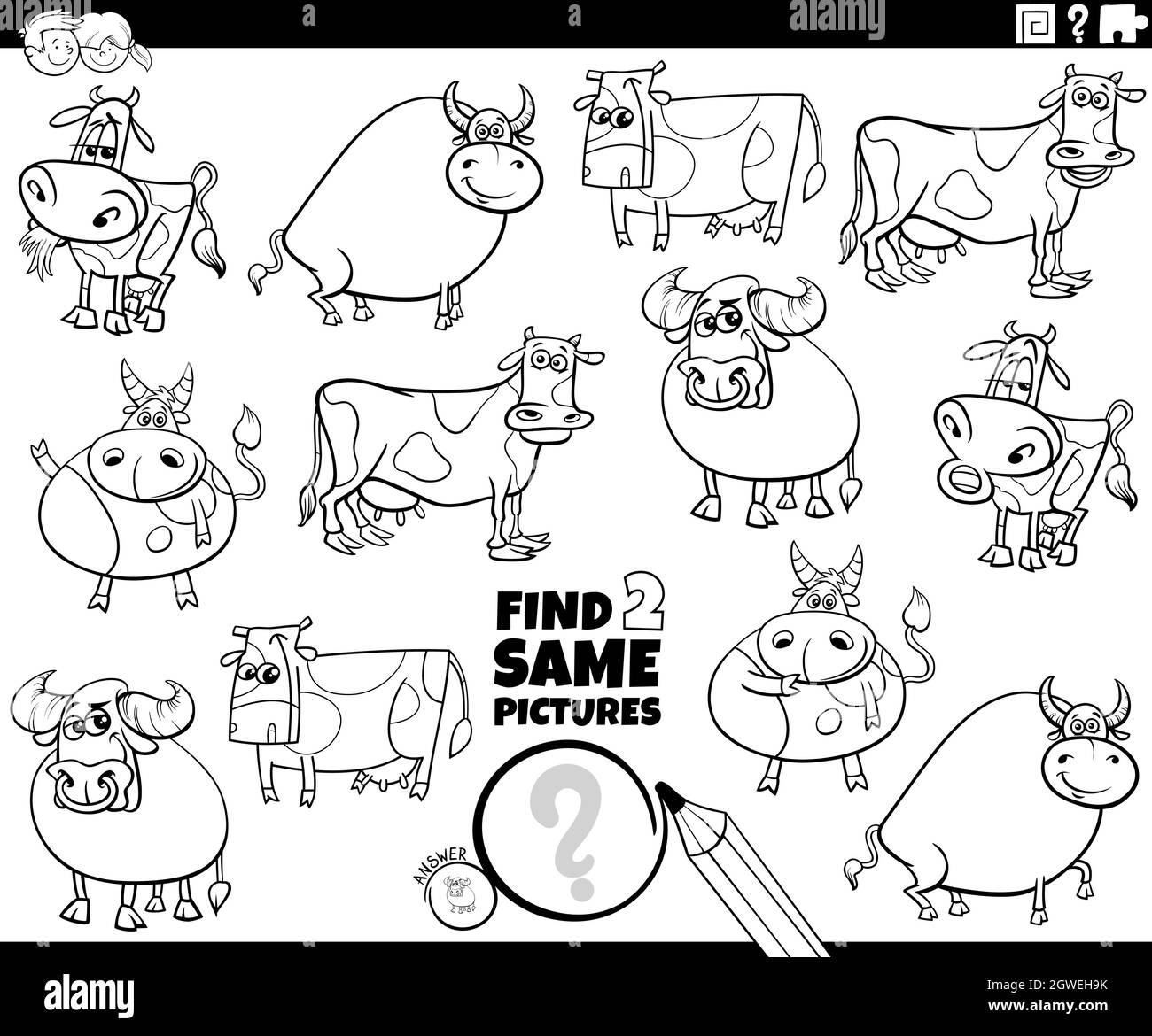 find two same farm animals game coloring book page Stock Vector Image ...