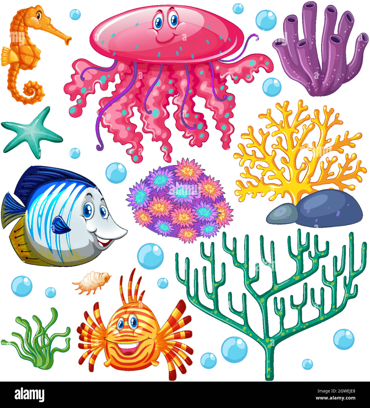 Set of sea creatures on white background Stock Vector Image & Art - Alamy
