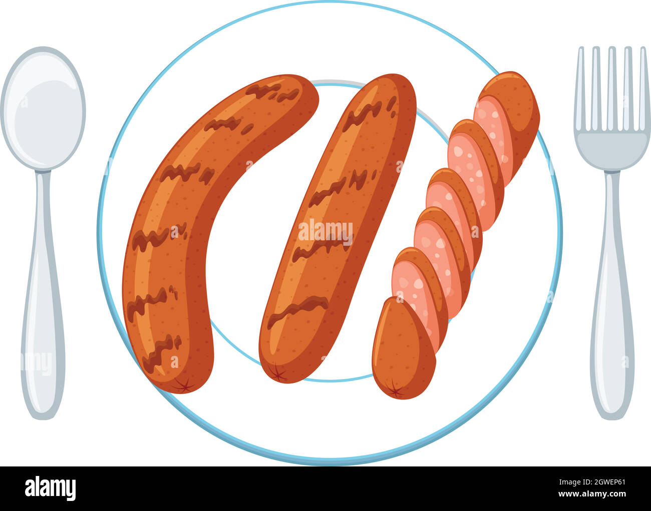 Plate with three sausages Stock Vector