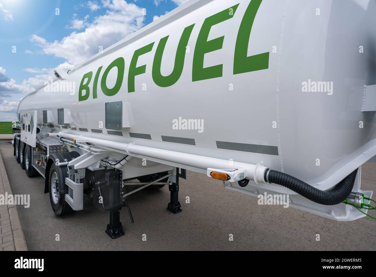 Biofuel tank trailer. Decarbonizaton and carbon neutrality concept Stock Photo