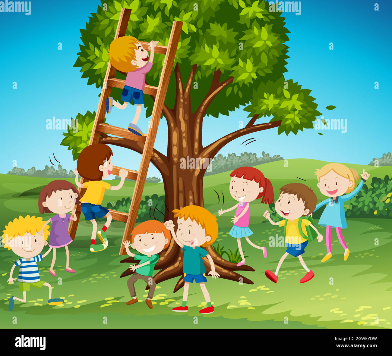 Girl Climbing A Tree Clipart