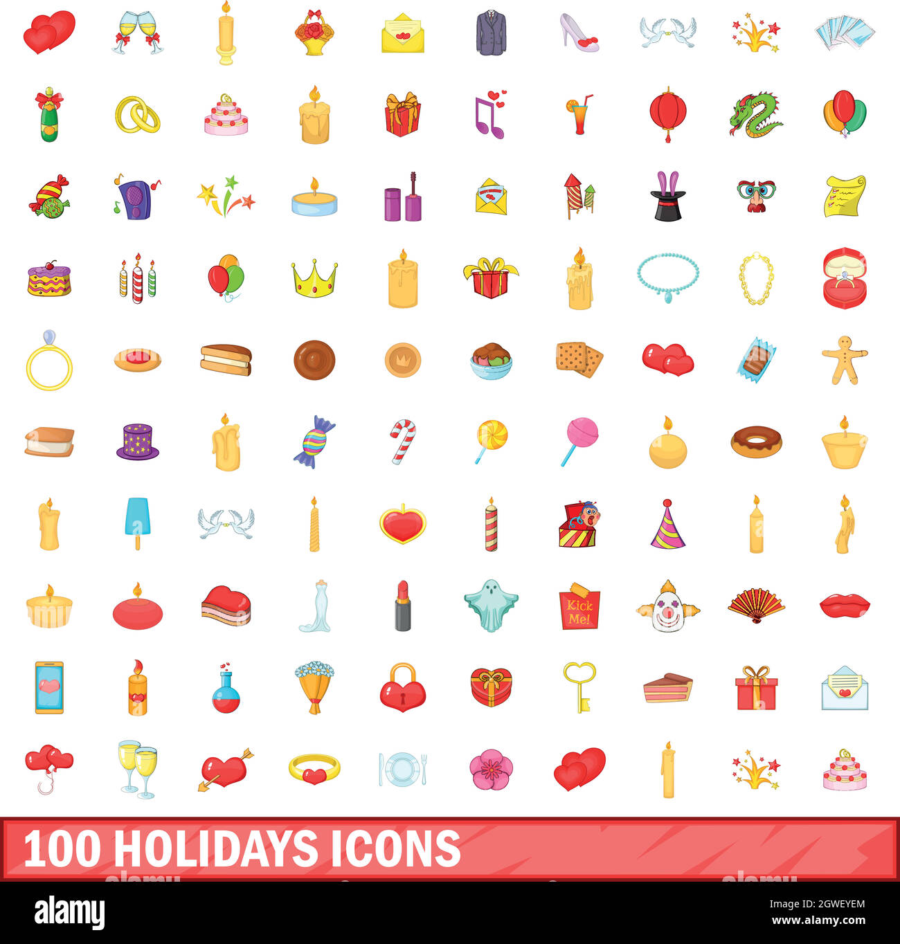 100 holidays icons set, cartoon style Stock Vector