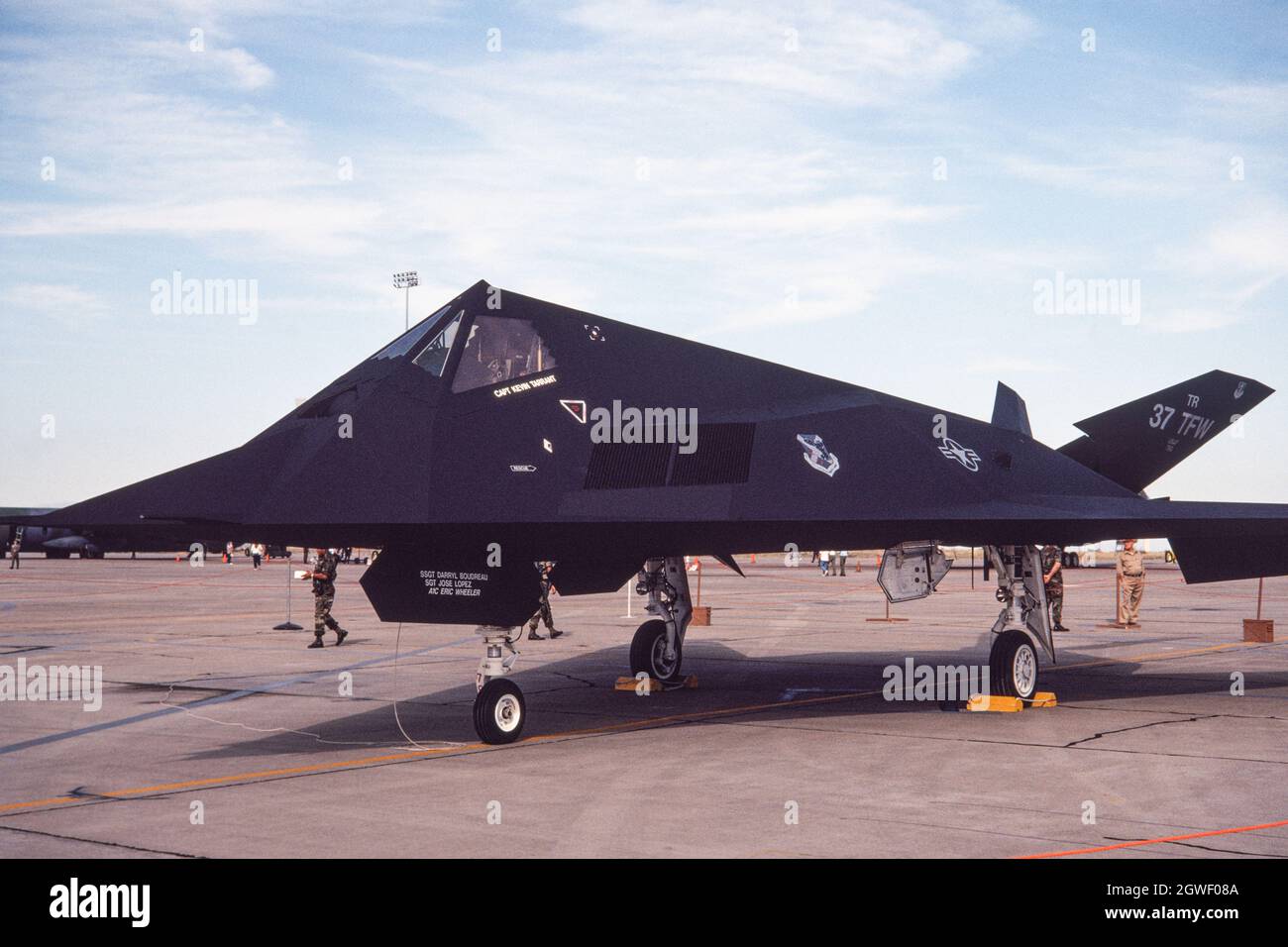 A U.S. Air Force Lockheed F117A Night Hawk stealth attack aircraft on display at Holloman AFB