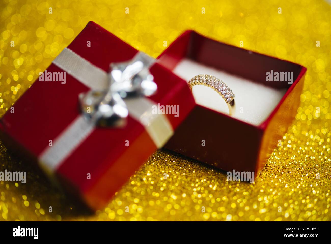 The Engagement Ring In The Red Box Stock Photo Alamy