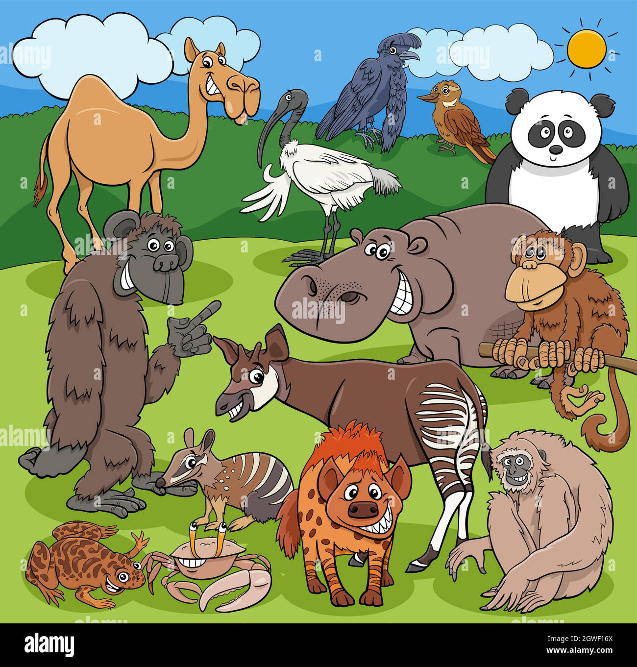 cartoon funny wild animals characters group Stock Vector