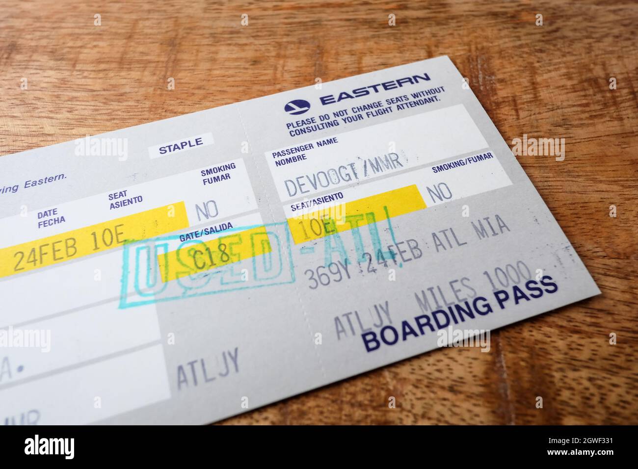 eastern boarding pass 1986 miami Stock Photo - Alamy