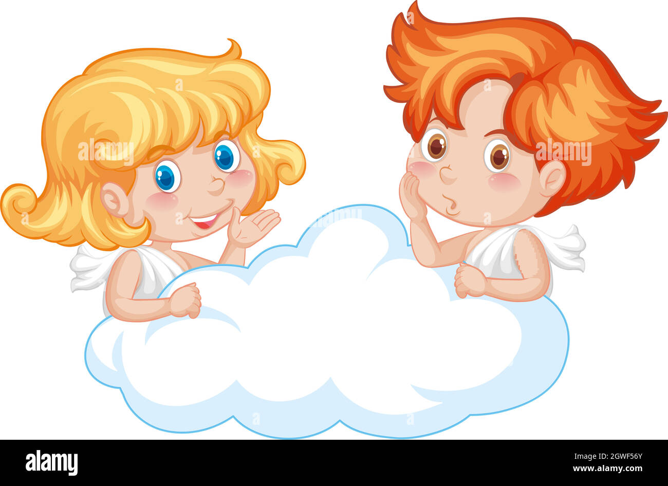 Two cute angels on the cloud Stock Vector