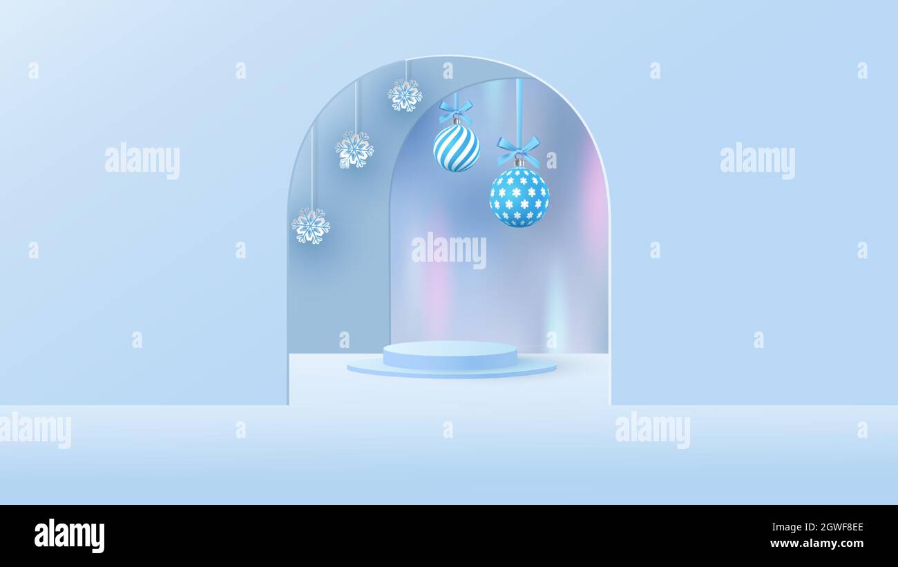 Background vector 3d blue rendering with podium and minimal new year ...