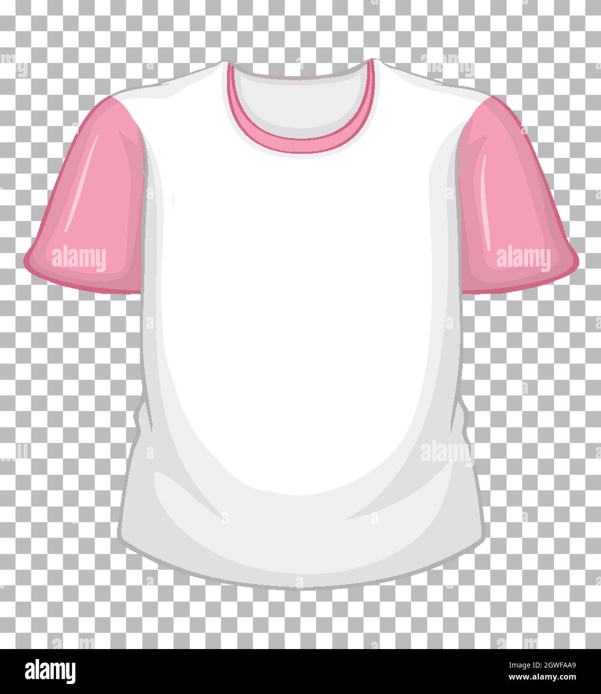 Blank white t-shirt with pink short sleeves on transparent Stock Vector