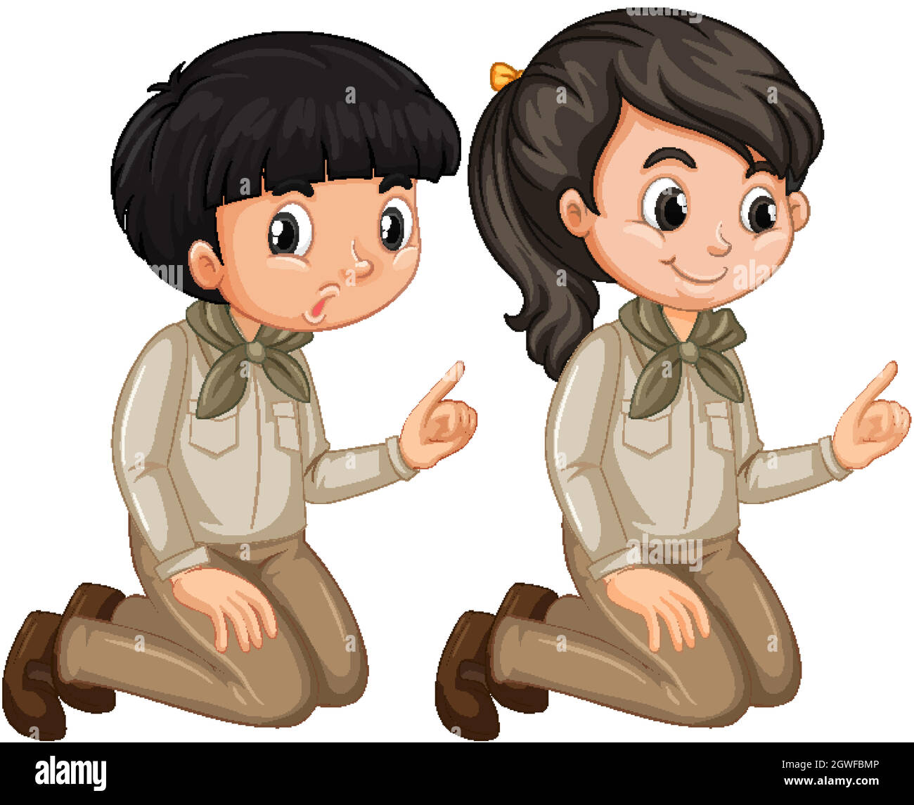 Boy and girl in scout uniform on white background Stock Vector Image ...