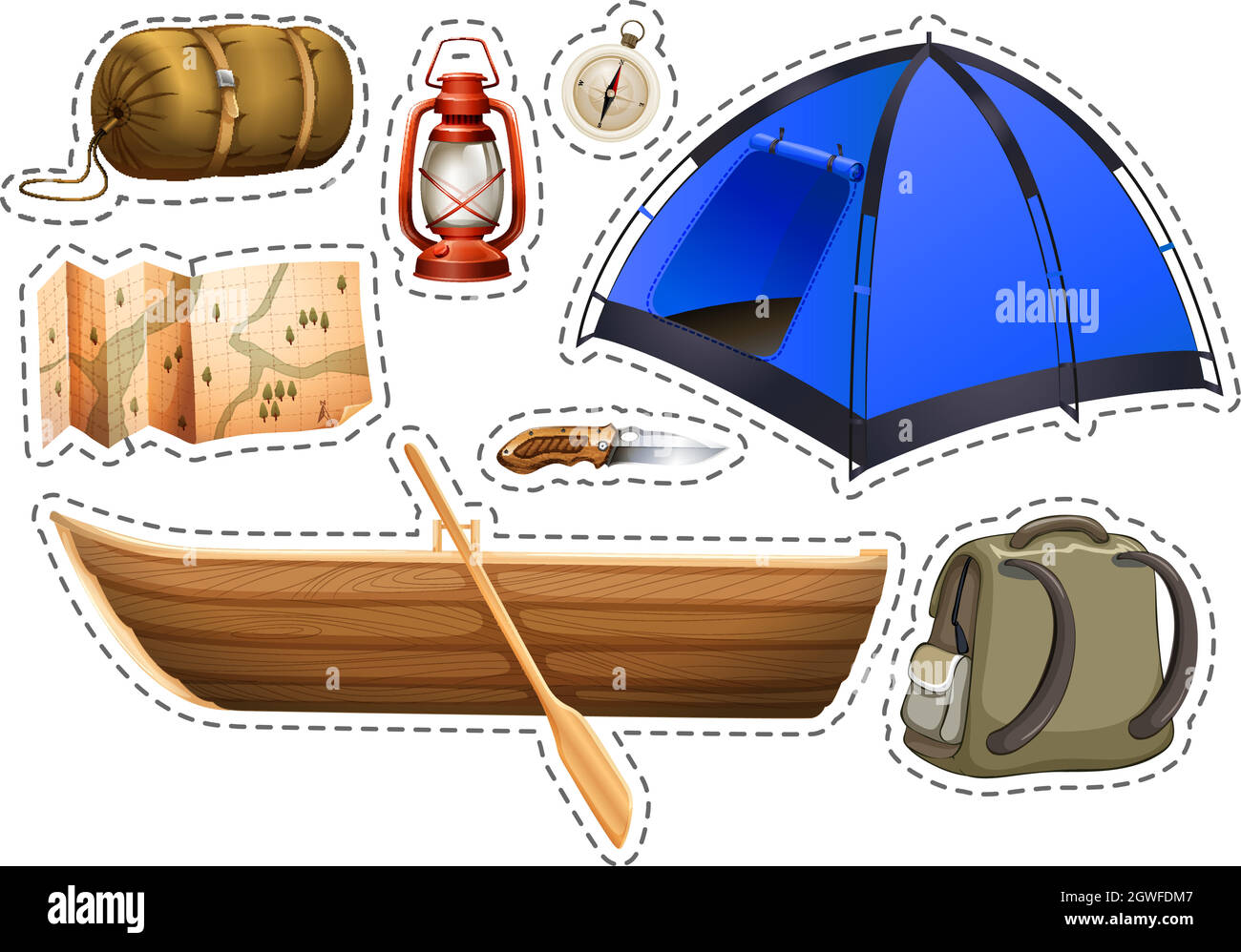 Sticker set of camping objects Stock Vector