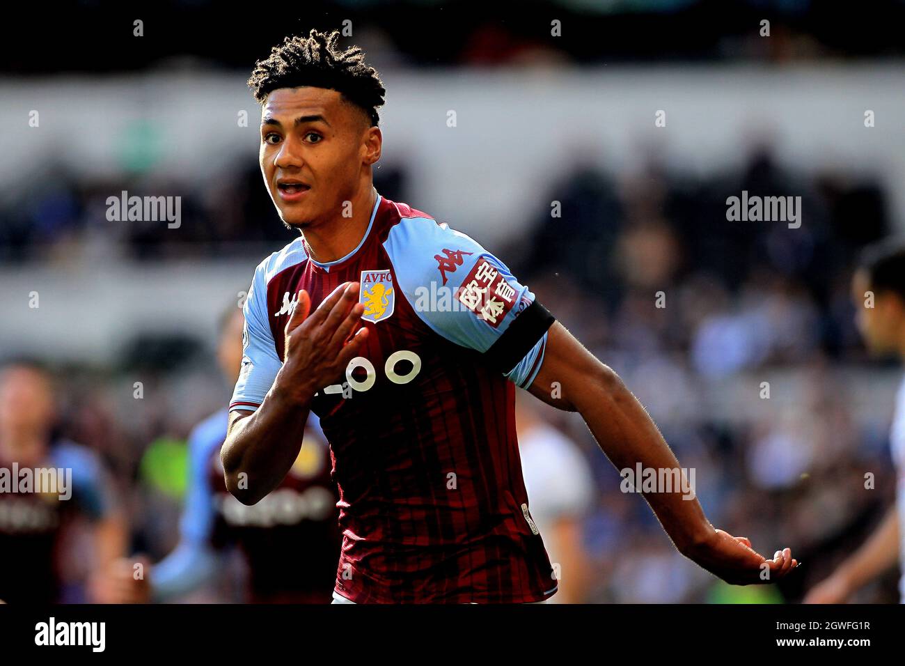 London, UK. 03rd Oct, 2021. Ollie Watkins of Aston Villa celebrates after scoring his teams first goal. Premier League match, Tottenham Hotspur v Aston Villa at the Tottenham Hotspur Stadium in London on Sunday 3rd October 2021. this image may only be used for Editorial purposes. Editorial use only, license required for commercial use. No use in betting, games or a single club/league/player publications. pic by Steffan Bowen/Andrew Orchard sports photography/Alamy Live news Credit: Andrew Orchard sports photography/Alamy Live News Stock Photo