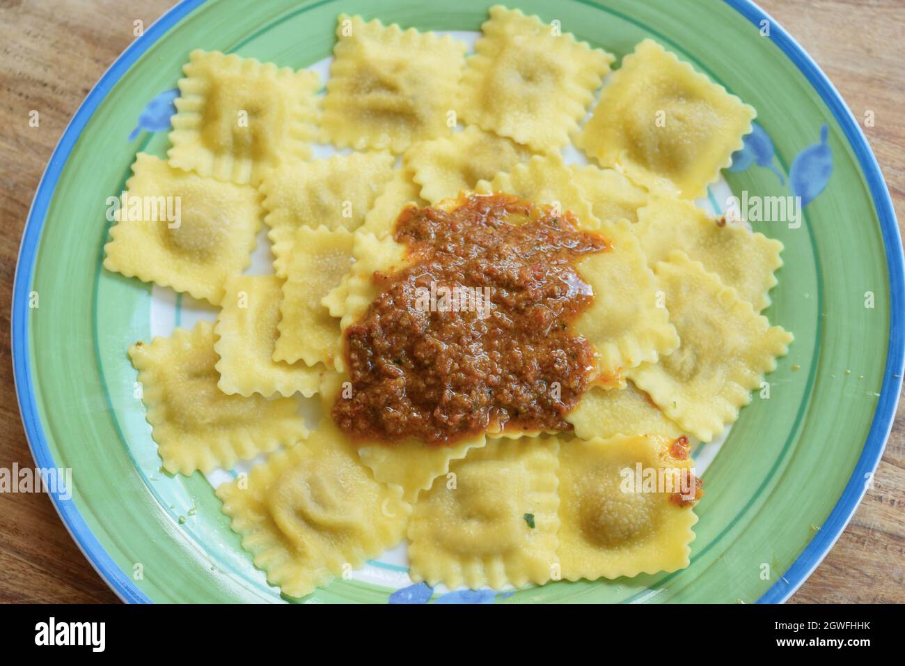 ravioli with tomato meat sauce top view Stock Photo Alamy