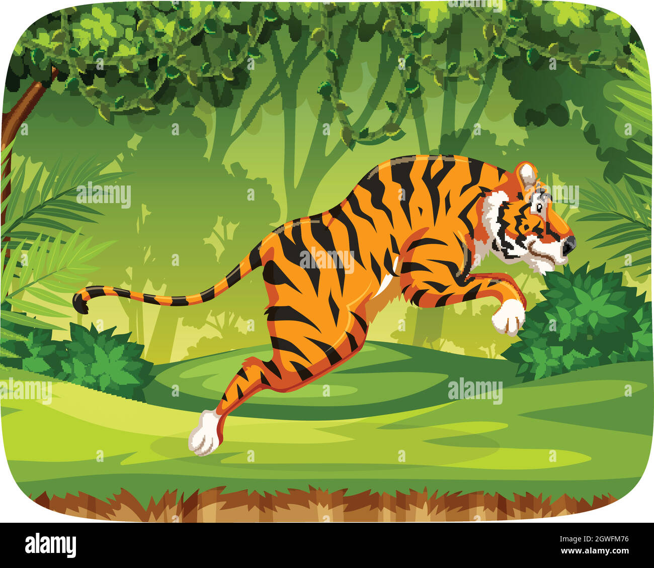 A tiger jumping in forest Stock Vector
