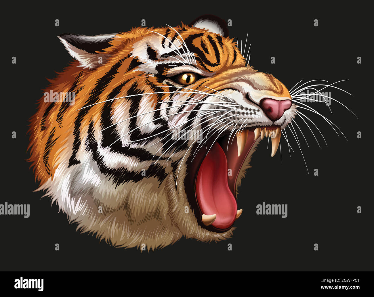 A head of a roaring tiger Stock Vector