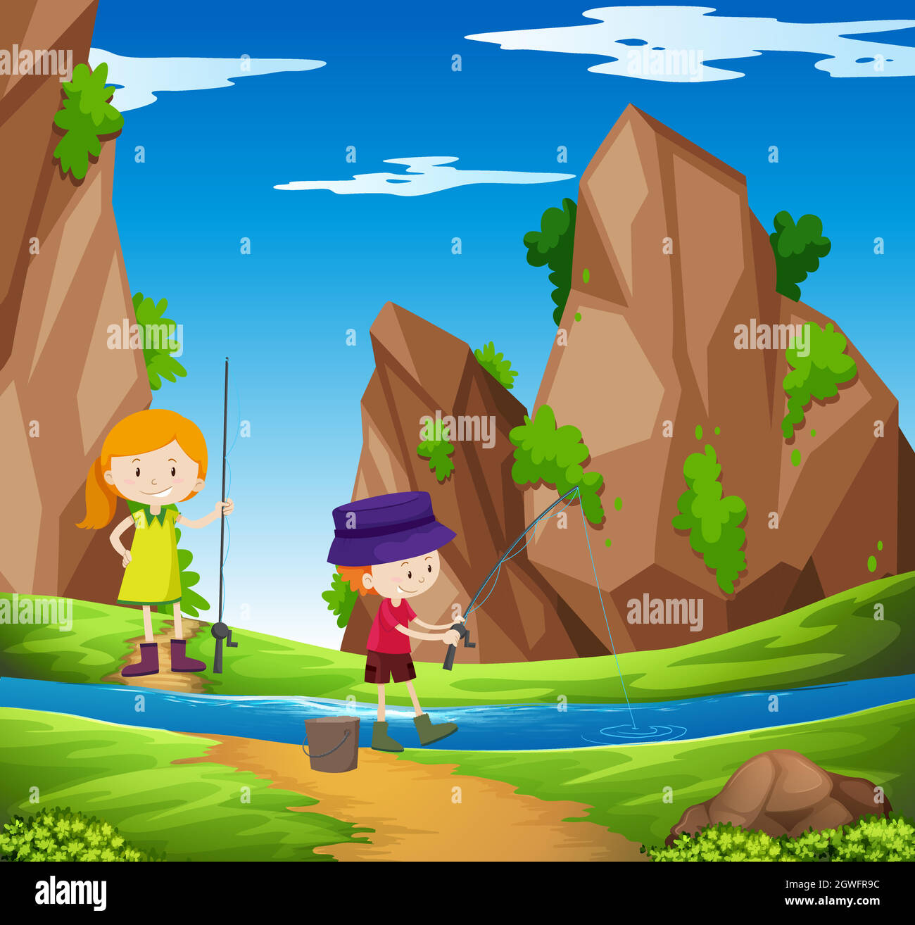 Illustration of kids fishing hi-res stock photography and images - Alamy