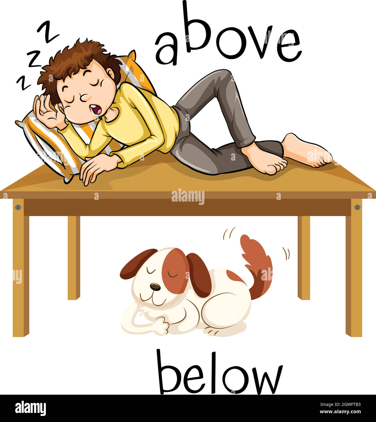 Opposite words for above and below Stock Vector
