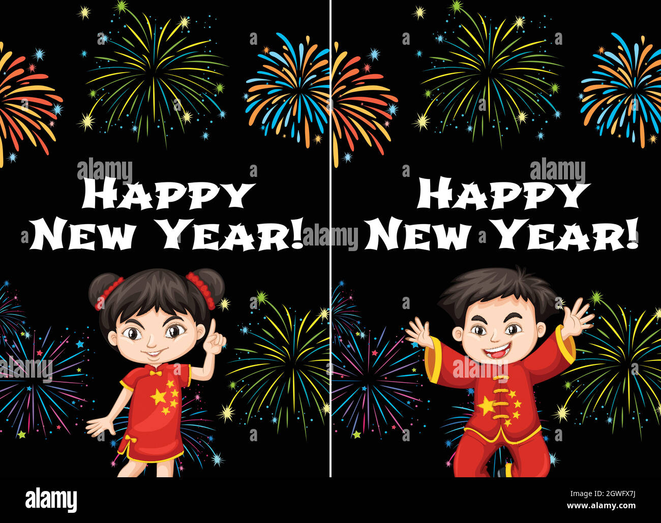 Chinese kids and happy new year card templates Stock Vector Image &amp; Art ...