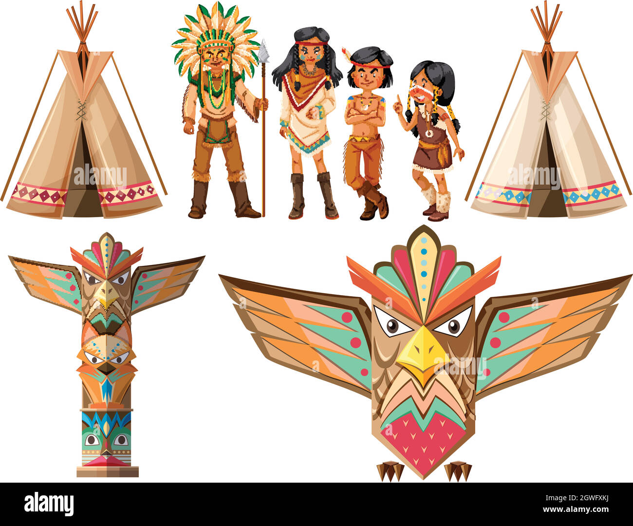 Native american indians and tepee Stock Vector
