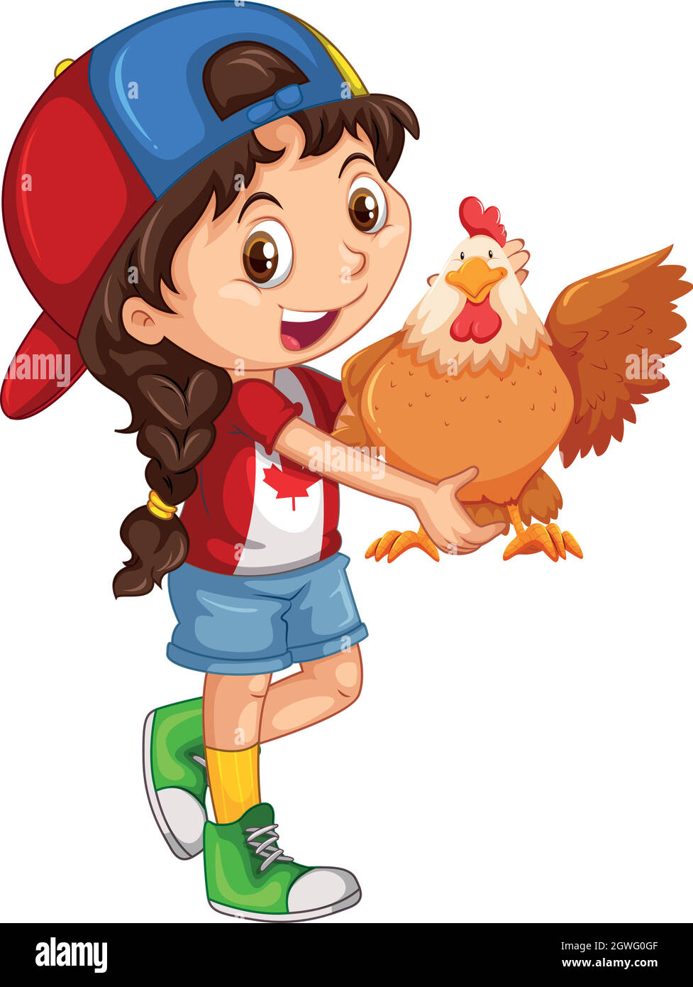 Little girl holding a chicken Stock Vector