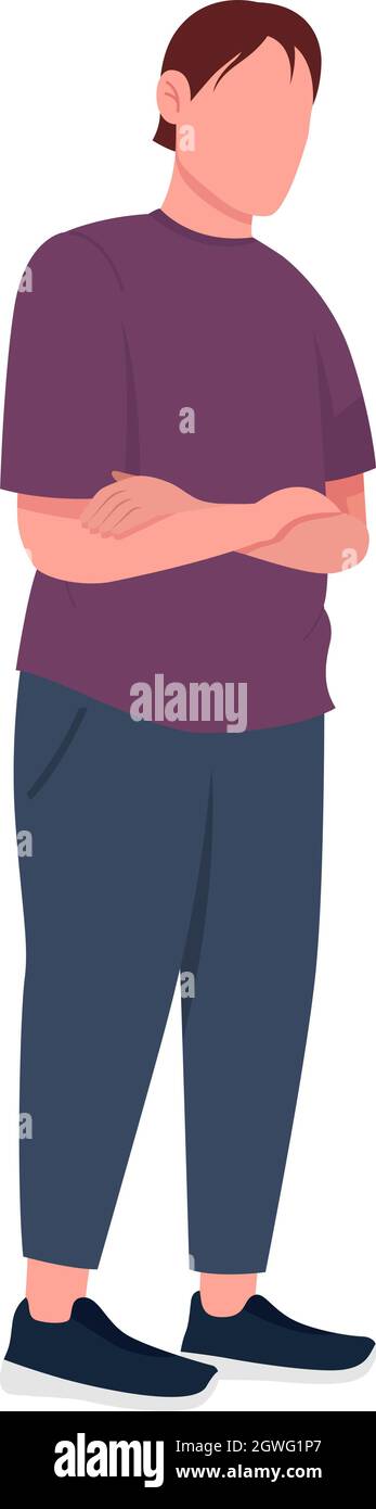 Man with crossed arms semi flat color vector character Stock Vector