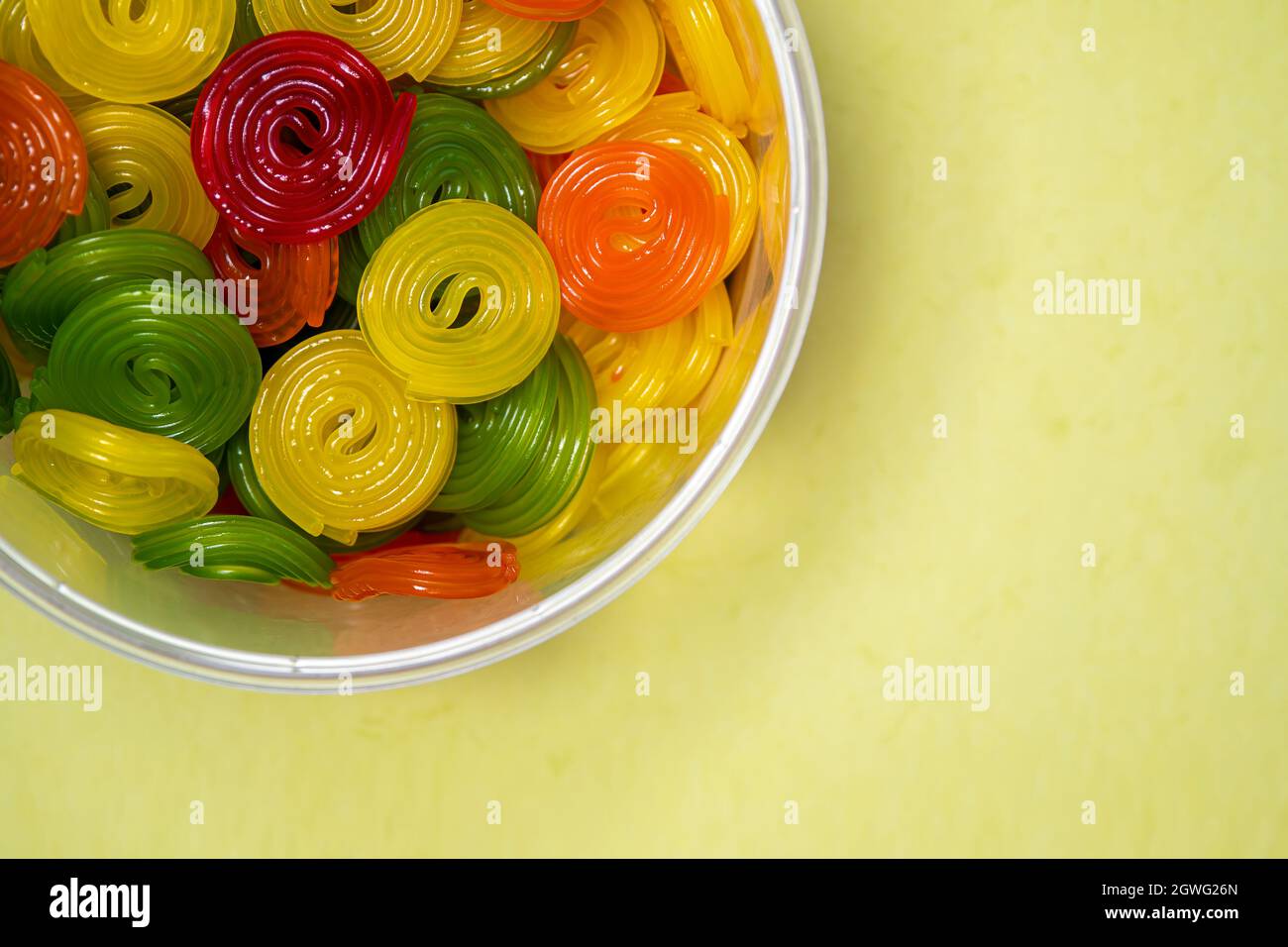 Sweet Fruit Snails Gelatin Ind Yellow Red Orange And Green Color Stock