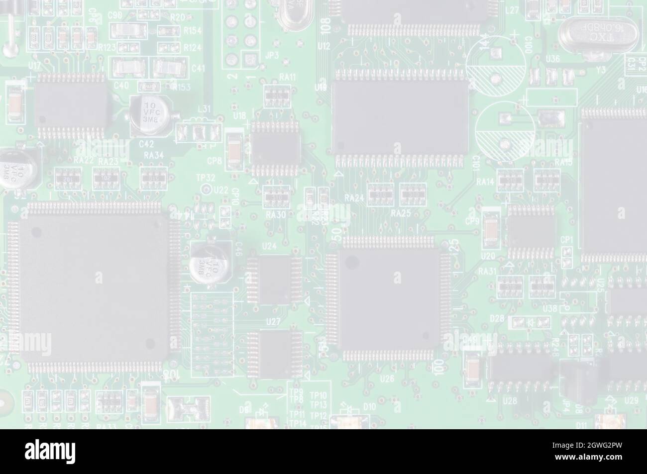 White abstract texture background of electronic circuit board. Computer technology background or wallpaper. Stock Photo