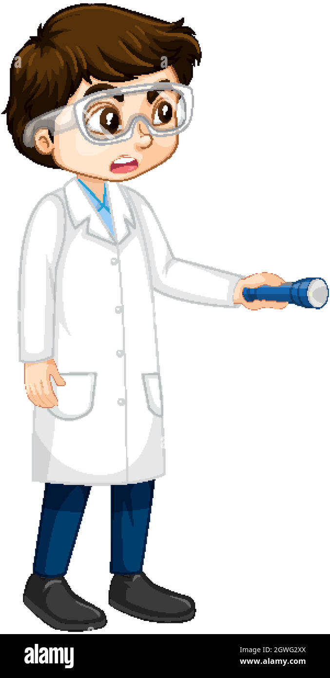 A boy cartoon character wearing laboratory coat Stock Vector