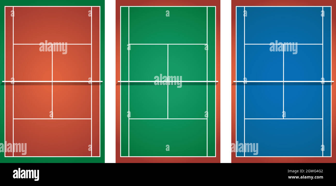 Three different tennis courts Stock Vector