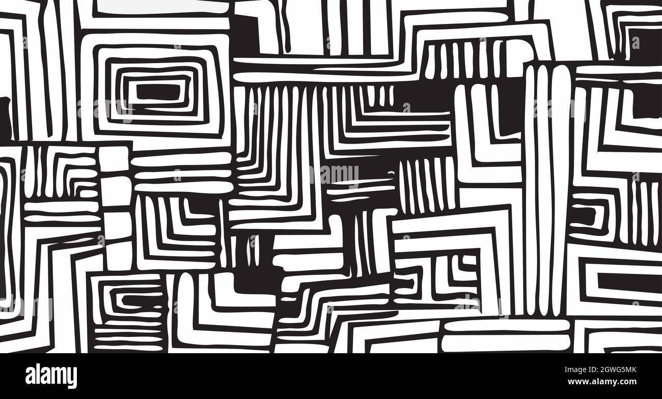 Abstract seamless pattern black on white. Seamless line hand drawing ...