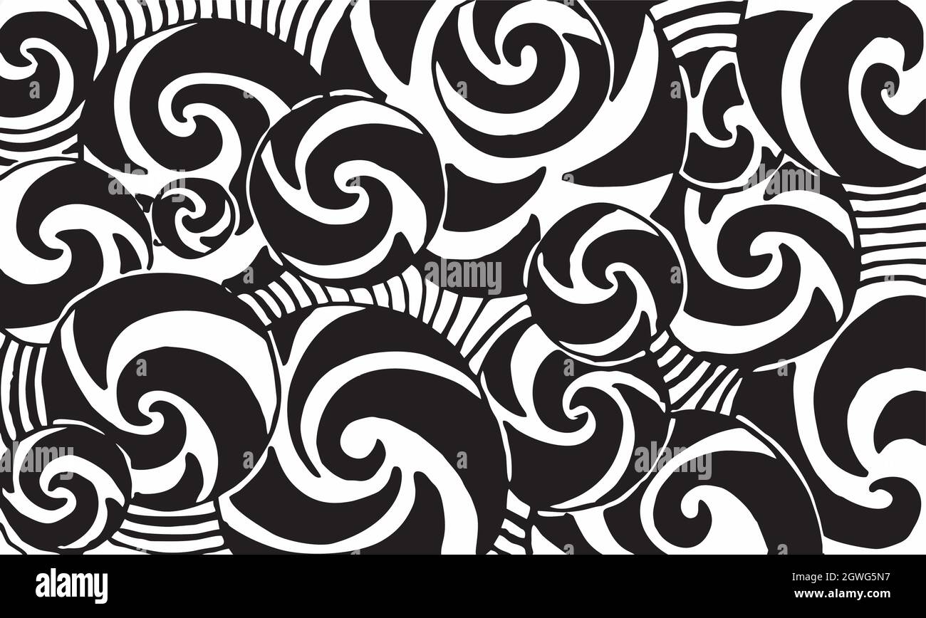 Abstract seamless pattern black on white. Seamless line hand drawing ...