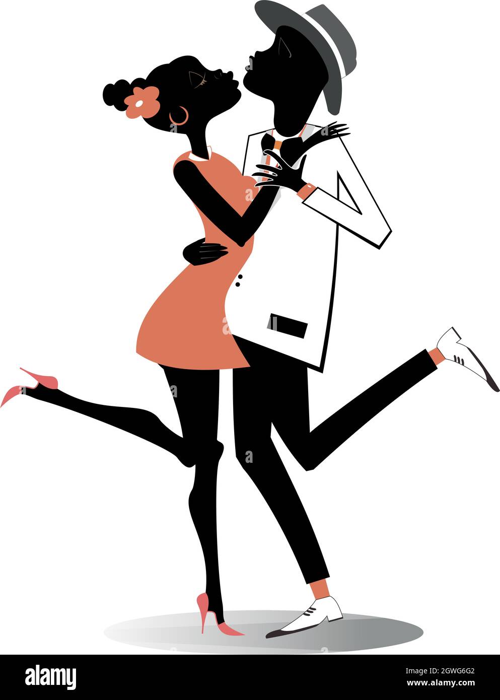 Romantic dancing young African couple isolated illustration. Funny ...