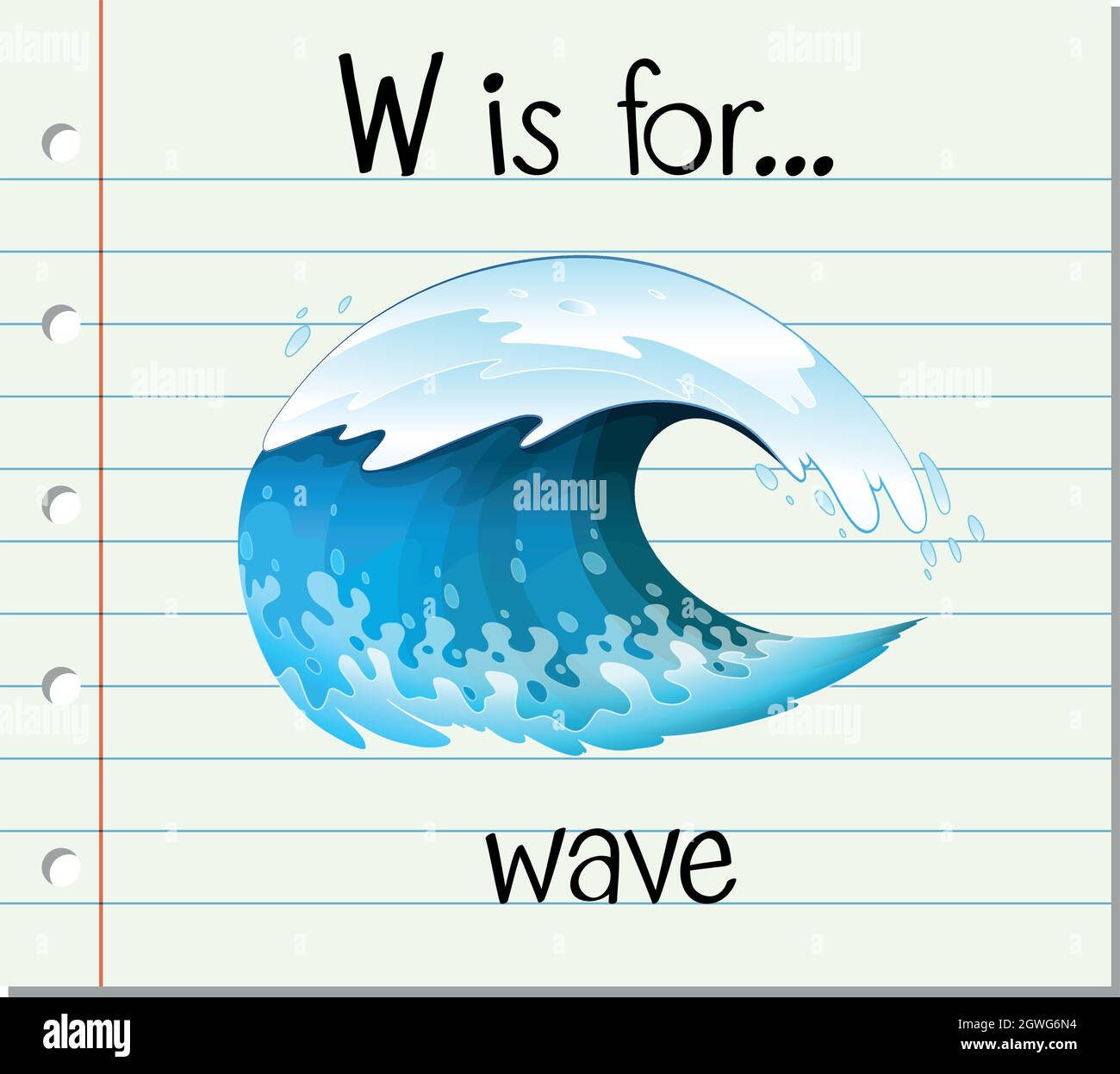 Flashcard letter W is for wave Stock Vector