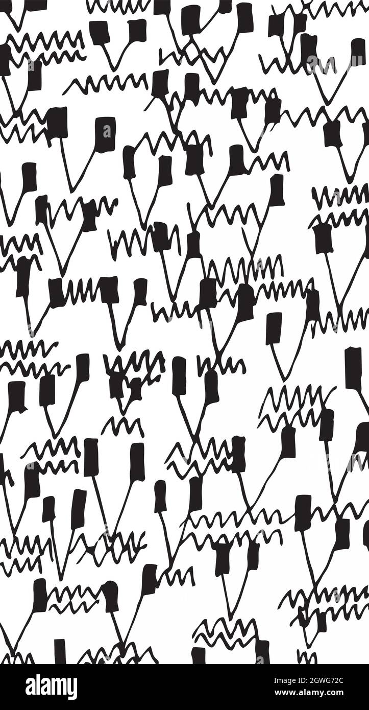 Abstract seamless pattern black on white. Seamless line hand drawing ...