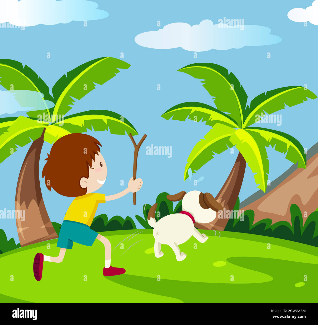 Happy Kid and Dog Stock Vector Image & Art - Alamy