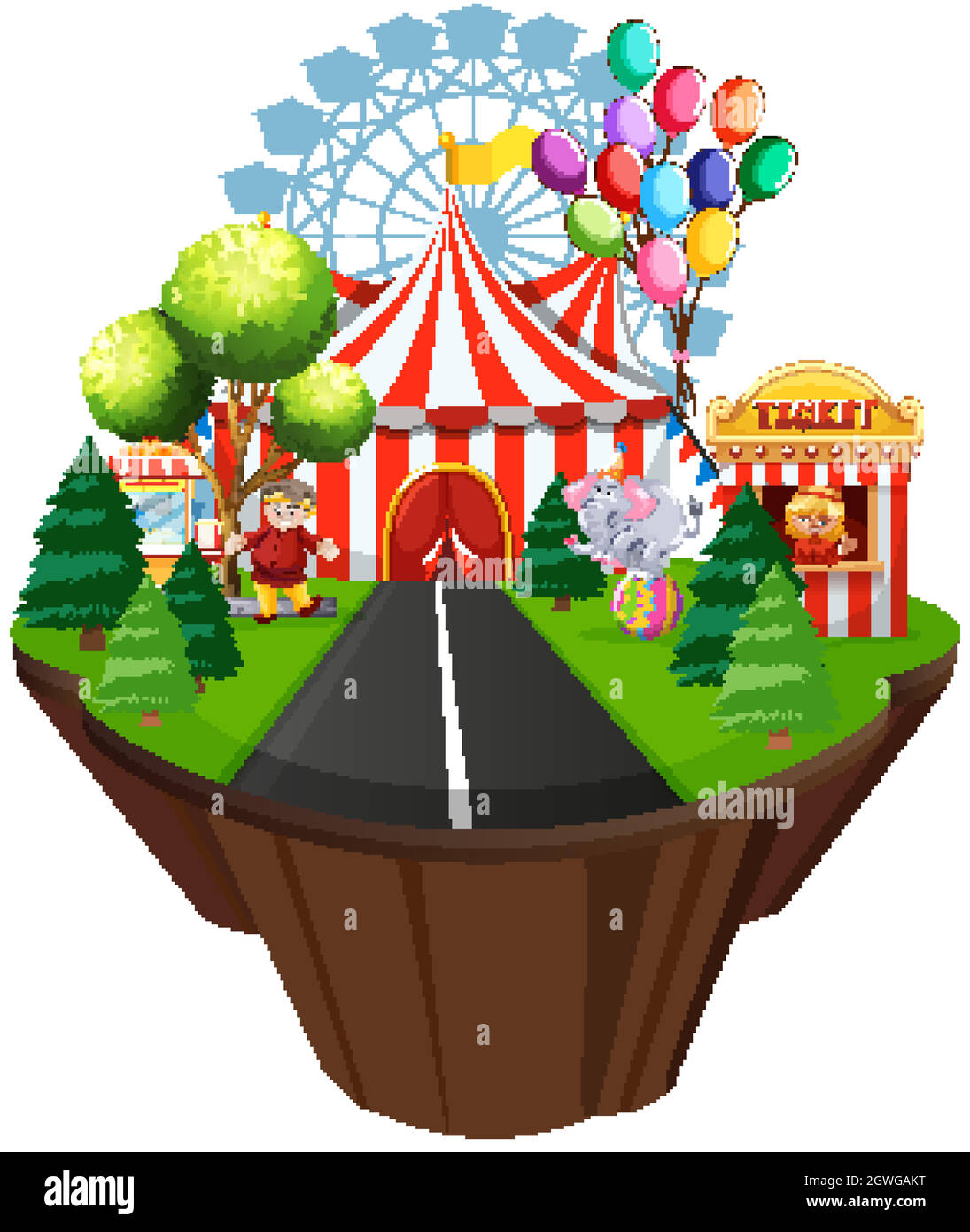 Scene with tent and rides on circus rides Stock Vector