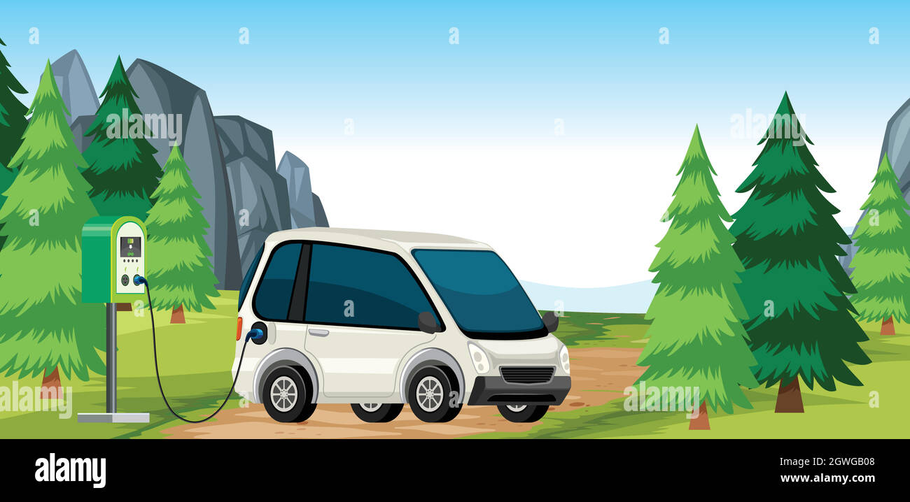 Electric car charge in nature Stock Vector