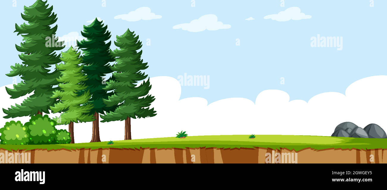 Blank landscape in nature park scene with some pines Stock Vector