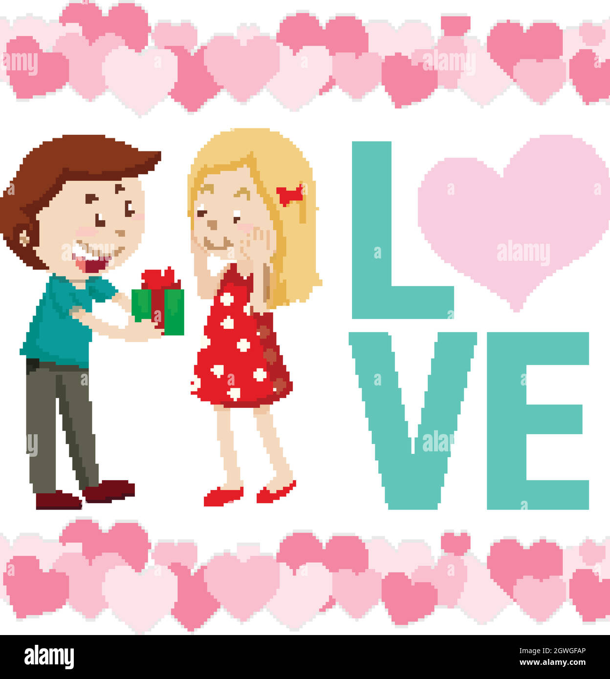 Valentine theme with love couple and many hearts Stock Vector