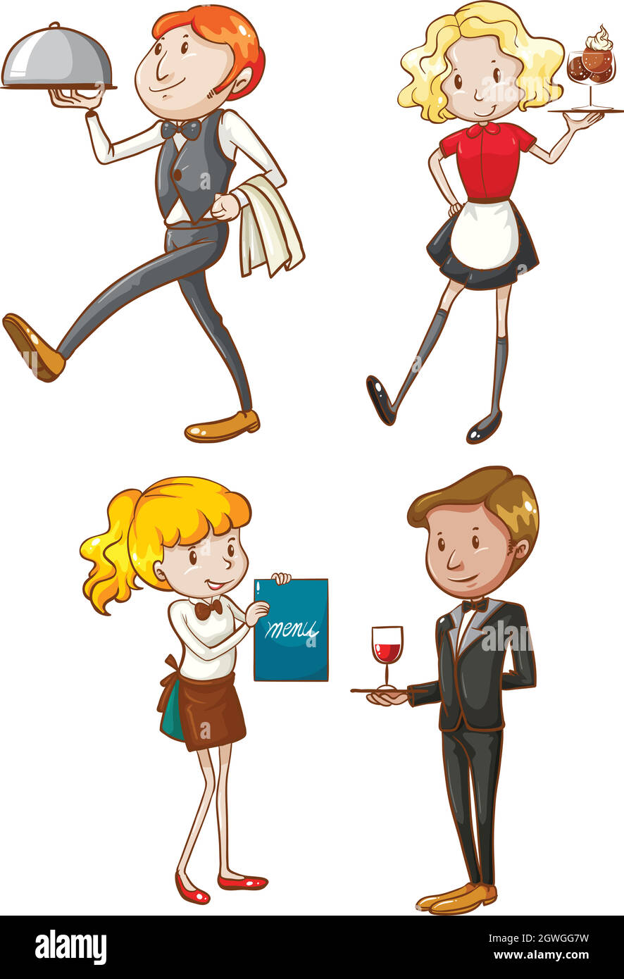 Simple sketches of the waiters and waitresses Stock Vector