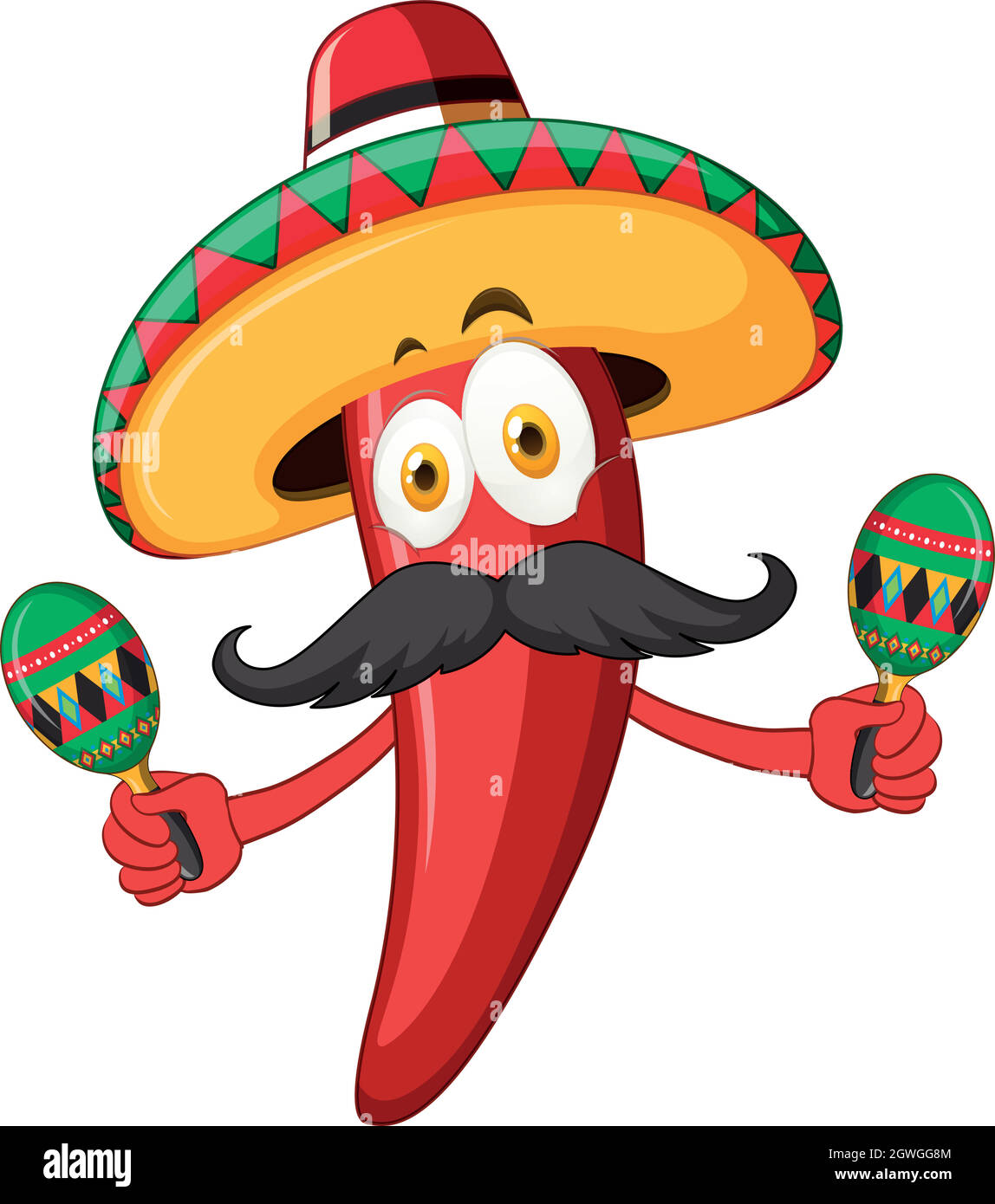 Red chili wearing hat and shaking maracas Stock Vector