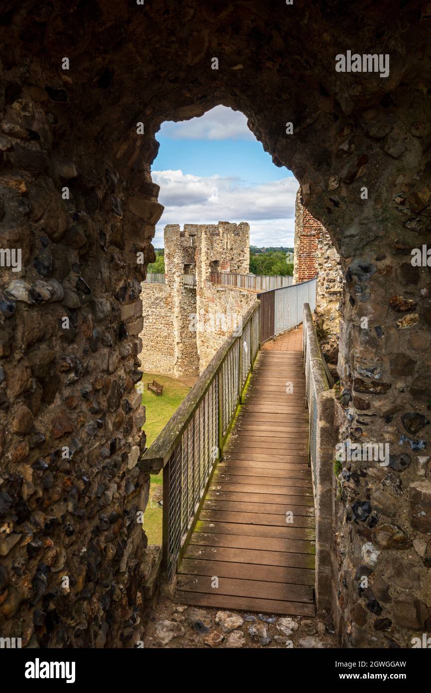 The battlement walkway of Framlingham Castle from inside one of the Towers, Suffolk, England Stock Photo